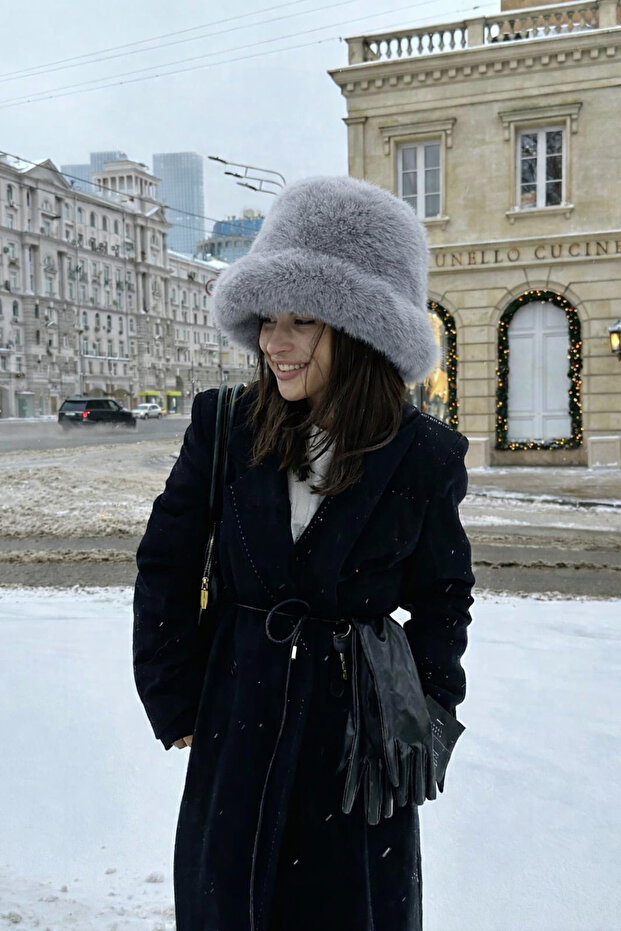 Thick Plush Kalpak Premium Women's Hat (Gray Color)