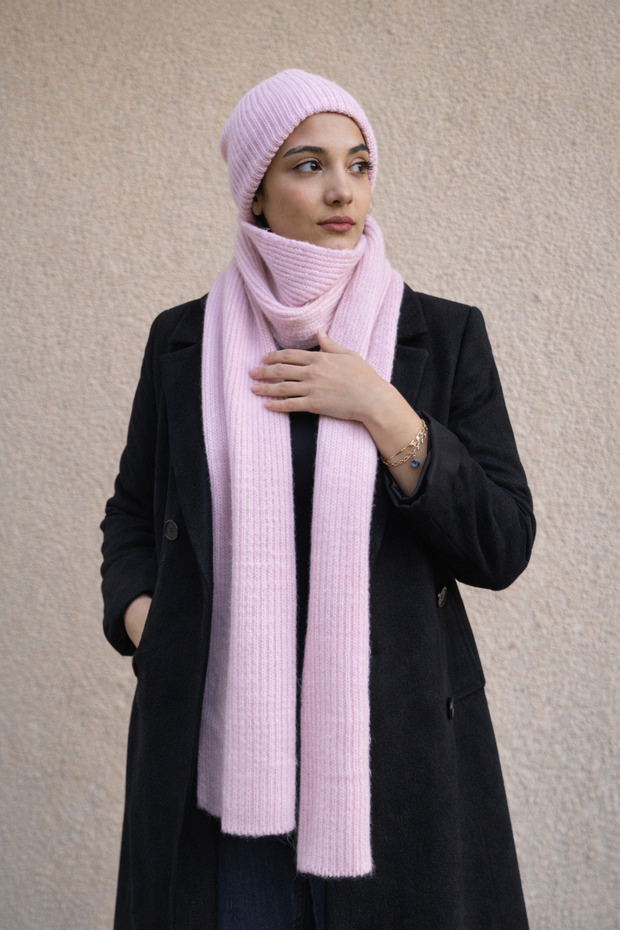 Unisex Wool Corded Scarf & Beanie Set