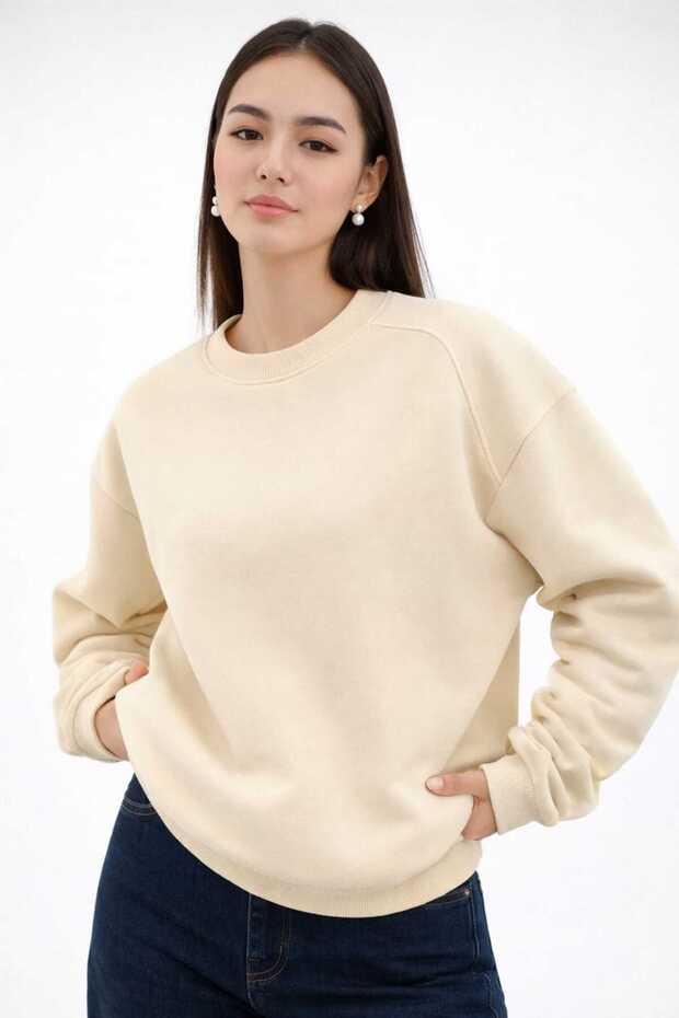 Oversize Basic Sweatshirt 3 İp Şardonsuz