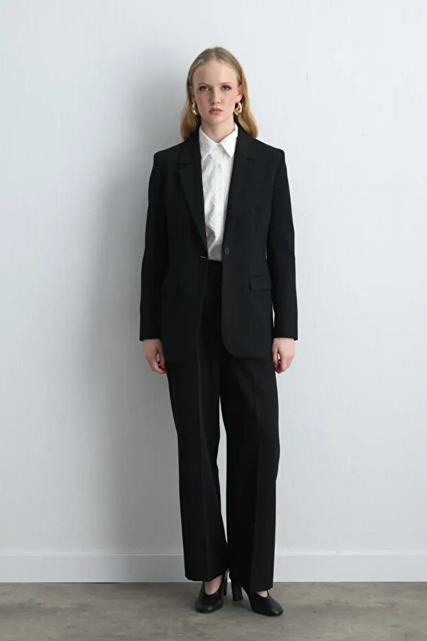 Tek Düğmeli Blazer Ceket - Siyah - 1
