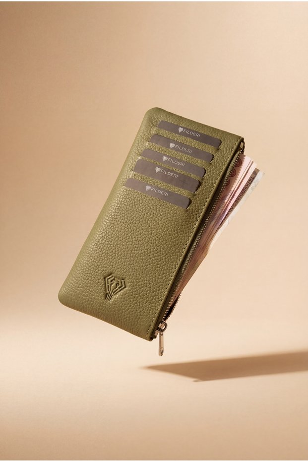 Genuine Leather Long Card Holder with Coin Compartment 2127