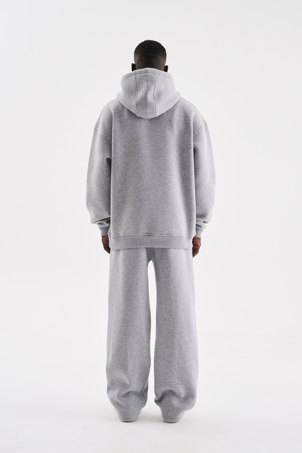 Erkek Oversize Basic Kapüşonlu Sweatshirt Gri Melanj - 7