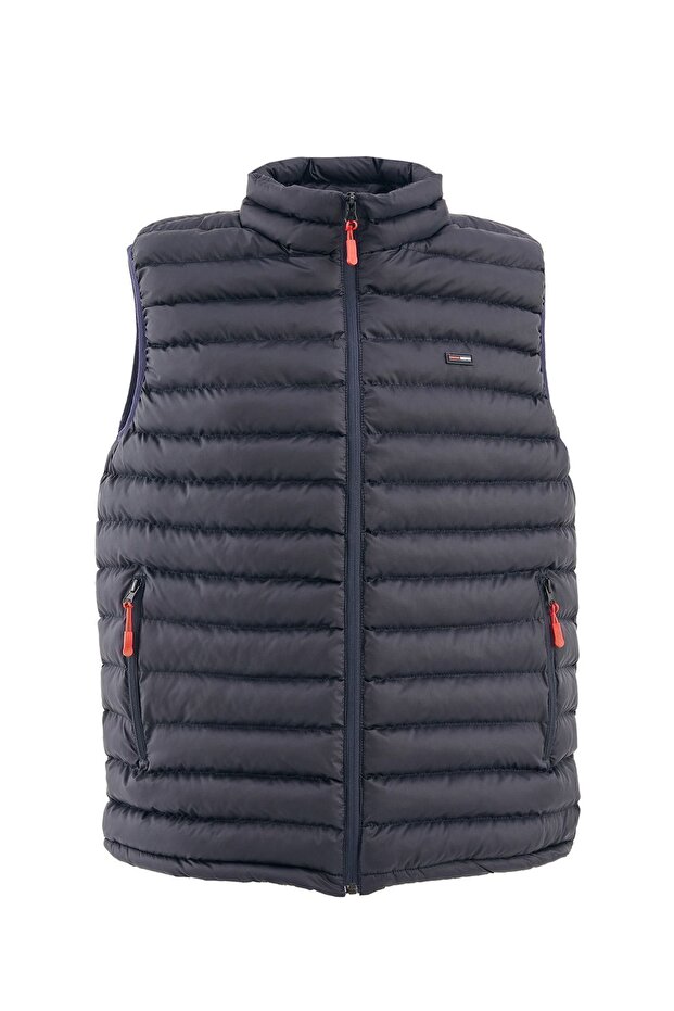 Men's Lined Windproof Regular Fit Navy Blue Inflatable Vest