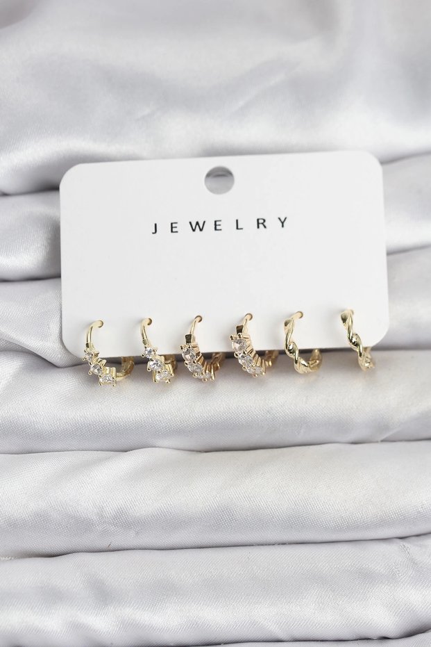 Brass Gold Color Zircon Stone Women's Earring Set