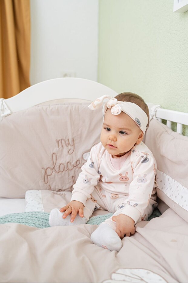 RABBIT PRINTED SHOULDER BATTED 2-PIECE SET - 1