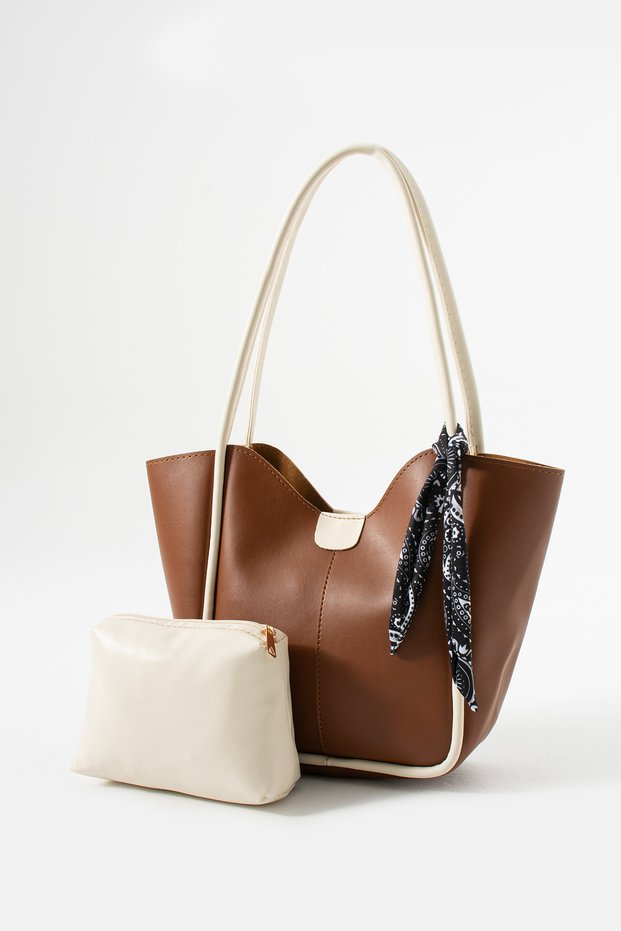 Soft Leather Shoulder Bag with Scarf Detail