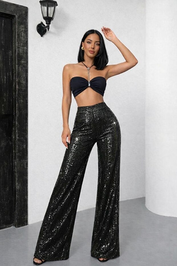 Siyah Payet Pantolon - 2