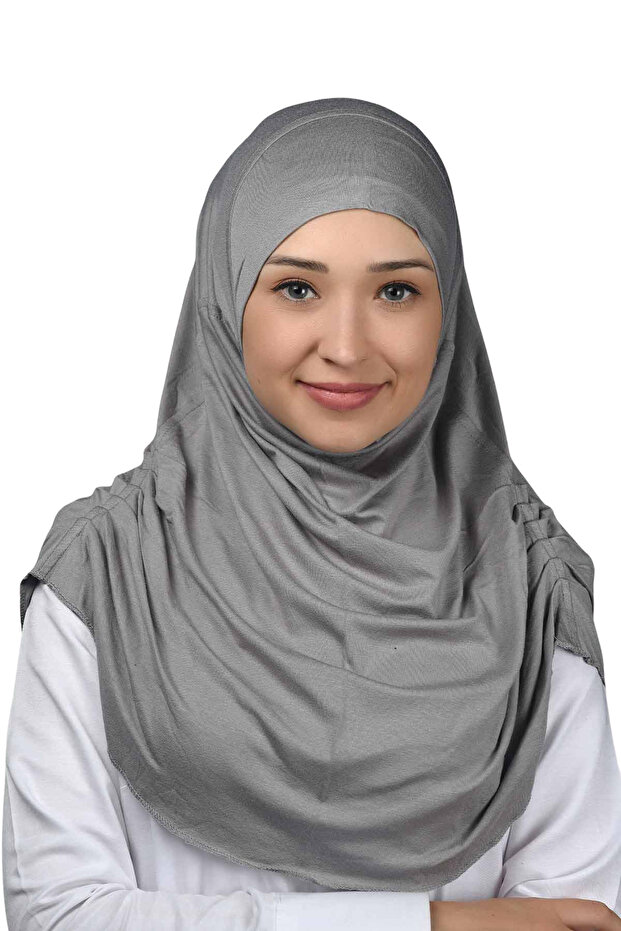 وشاح عمامة جاهز برباط مطوي حجاب حجاب - غطاء صلاة - رمادي
