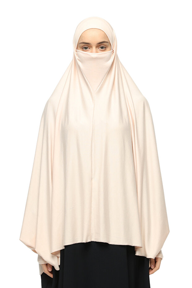 Sleeve Souffle Abaya Top with Veil Practical Hijab Hijab - Nikaplı Prayer Cover Dust Powder