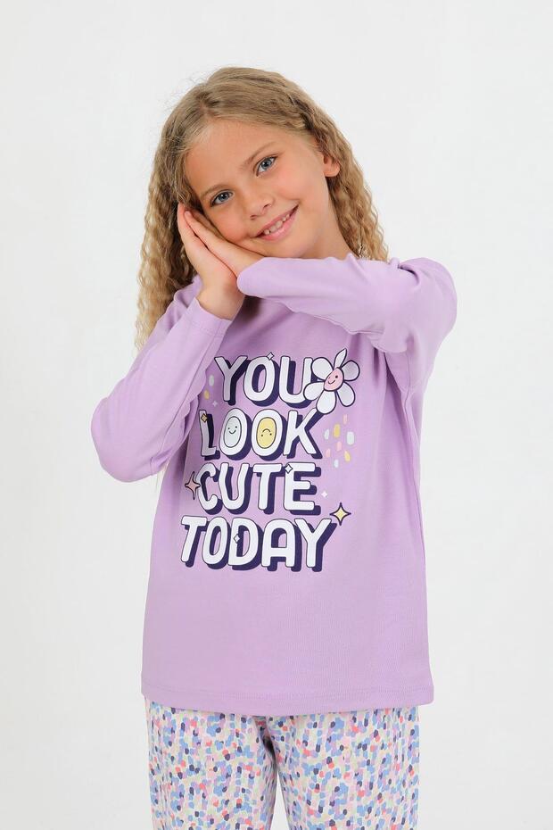 Girls' Long Sleeve 100% Cotton Pajama Set Look Cute