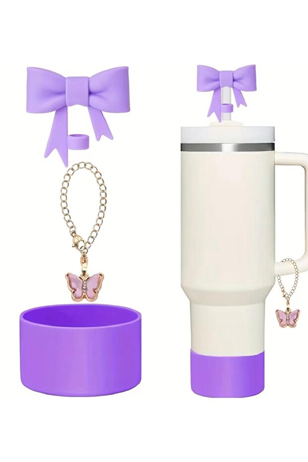 1 Set 3 Pieces 10mm Stylish Bowknot Silicone Straw Tip, for 30&40oz Thermos Cups