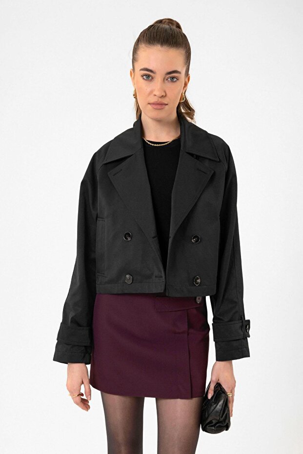 Double Breasted Short Trench Coat