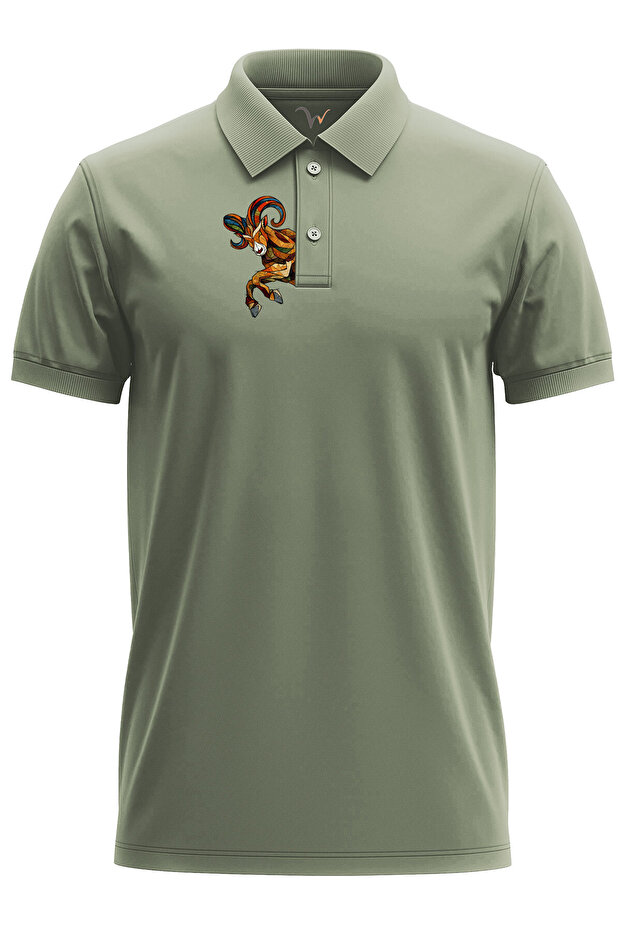 Outdoor Style Mountain Goat Chest Printed Regular Fit 100% Cotton Polo Neck T-Shirt