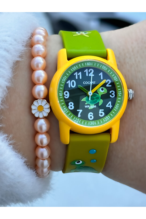 Brand Suitable for Marine Use, With Numbers, Silicone Strap, Green Girl's Wristwatch + Sunglasses