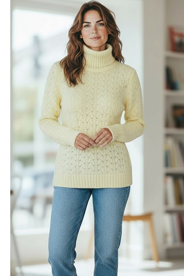 Kaşmir Yün Boğazlı Kadın Kazak - 1