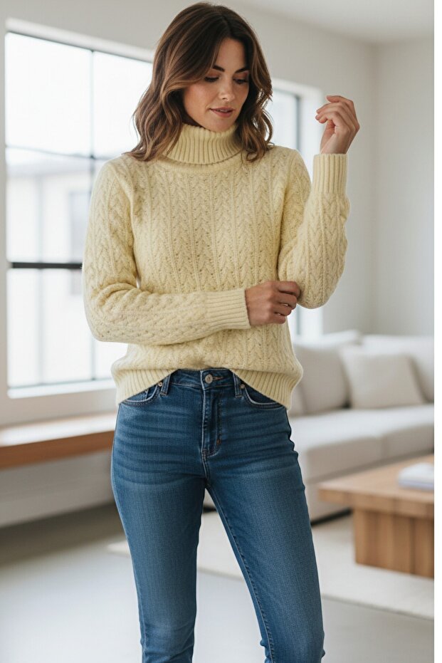 Kaşmir Yün Boğazlı Kadın Kazak - 2