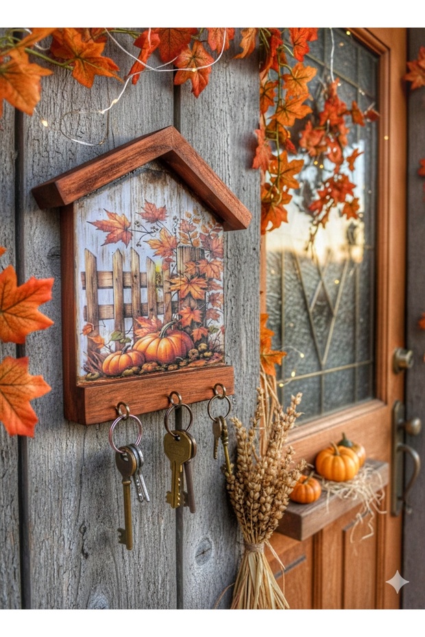 Handmade Wooden Key Holder Board, Home/Entrance/Doorway Decor, Gift, Autumn Decor