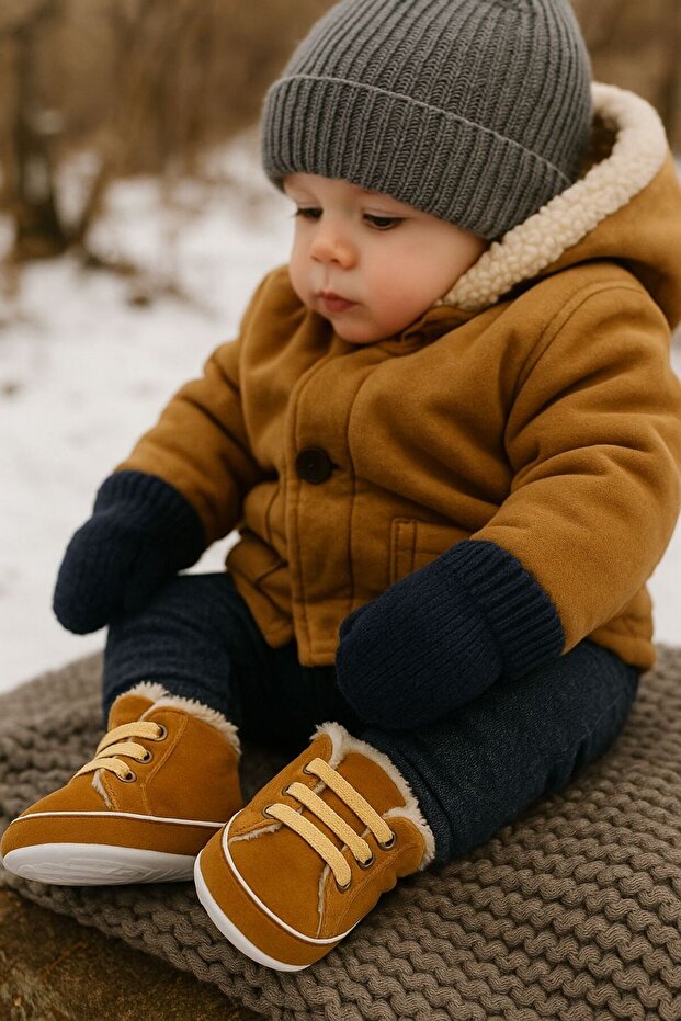Natural Cotton Lined, Baby First Step Shoes, Non-Slip Sole Baby Booties-Slippers Warm