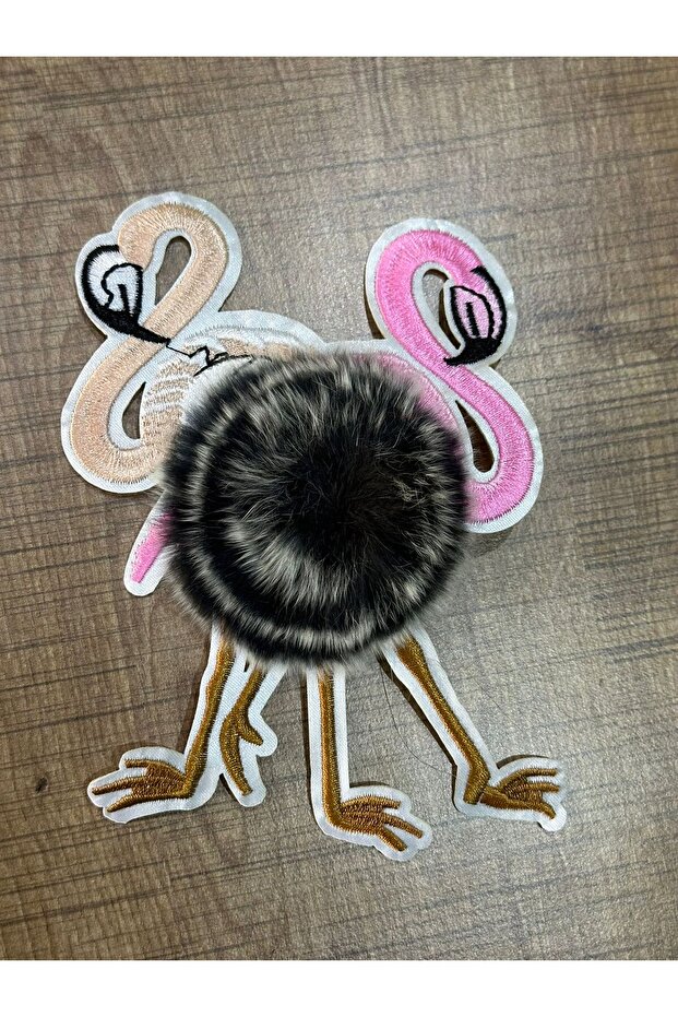 14X10 cm Iron-On Pompom Flamingo Embroidery Applique
