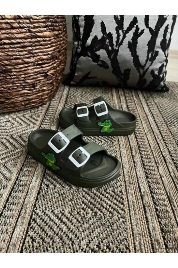 Ayfox Crocodile Figured Double Buckle Anatomical High Sole Ultra Light Non-Slip Beach Pool Daily Children's Shoes
