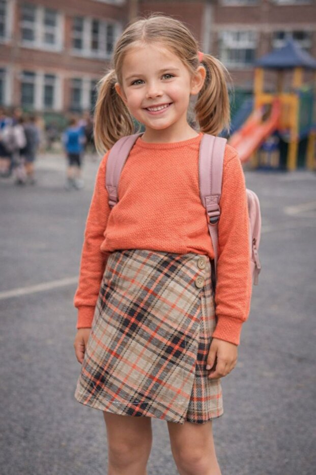 Girl's Plaid Scottish Patterned Skirt-Shorts Midi Length Elastic Waist