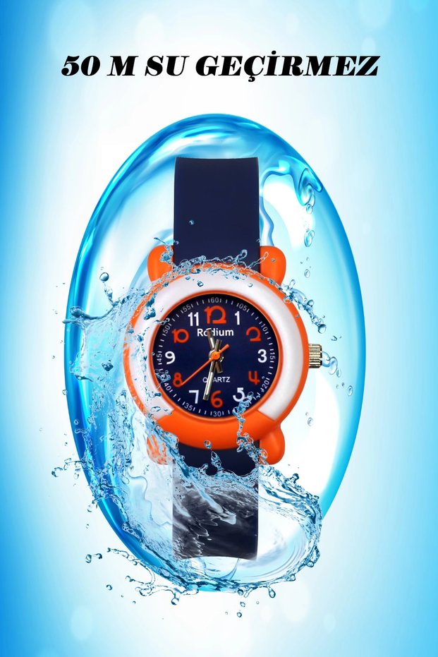 Children's Wristwatch Waterproof Rodium Analaog (8846) (orange Case-dark blue Strap)