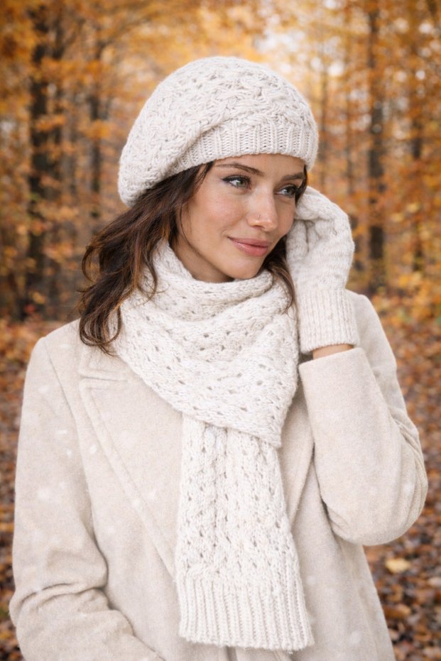 Knitwear Scarf Beanie Gloves Set Winter