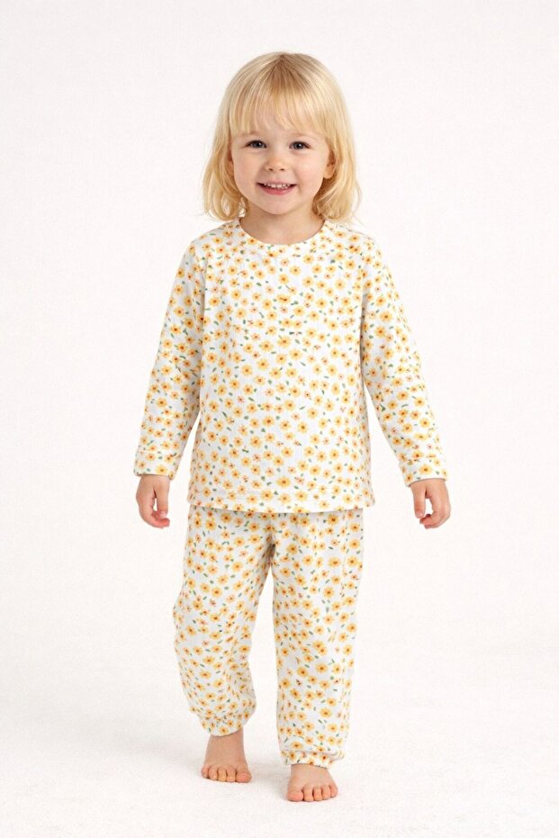 Girl's Yellow Floral Interlock Fabric Pajama Set