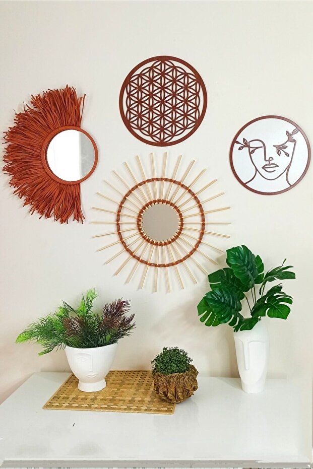 Bohem Duvar Seti Rafya, Bambu Ve Yaşam Çiçeği - 4