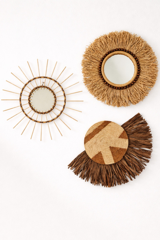 3’lü Bohem Duvar Dekor Seti – Rafya & Bambu Doğal Tasarım - 1