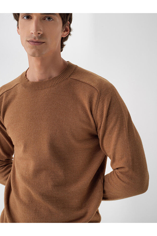 Erkek Camel Yünlü Basic Kazak - 1