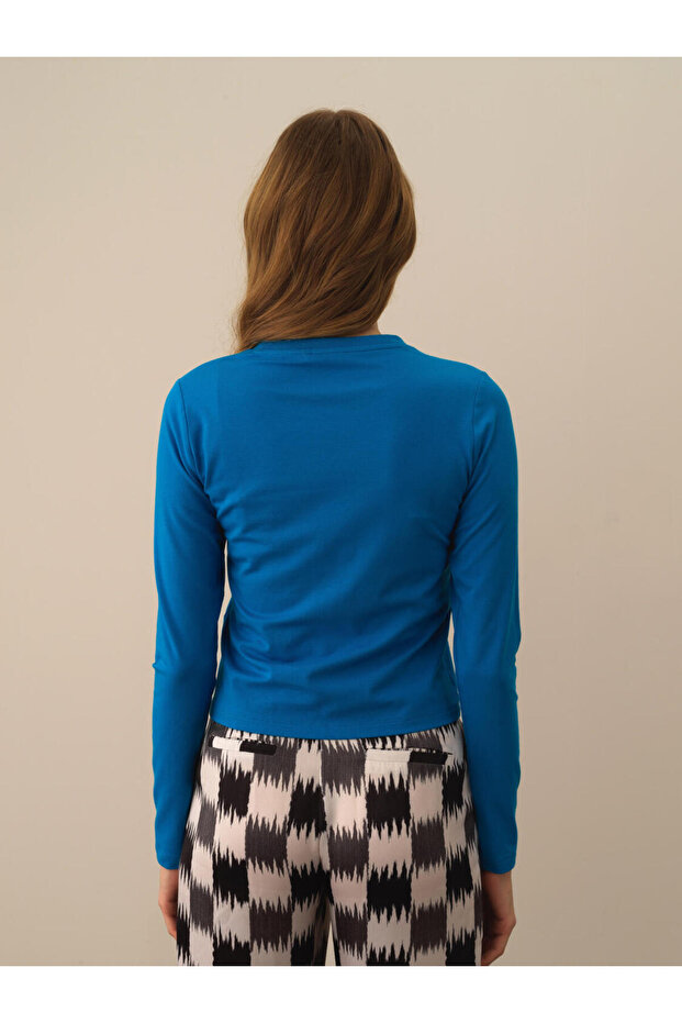 Kadın Mavi Slim Fit Modal Basic Tişört - 2