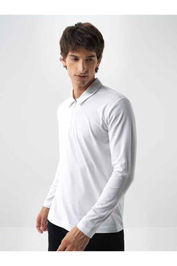 Erkek Beyaz Modal Pamuk Basic Tişört - 1