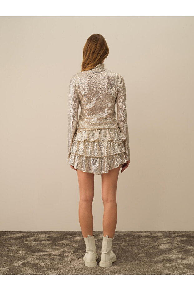 Kadın Bej Regular Fit Pullu Bluz - 4