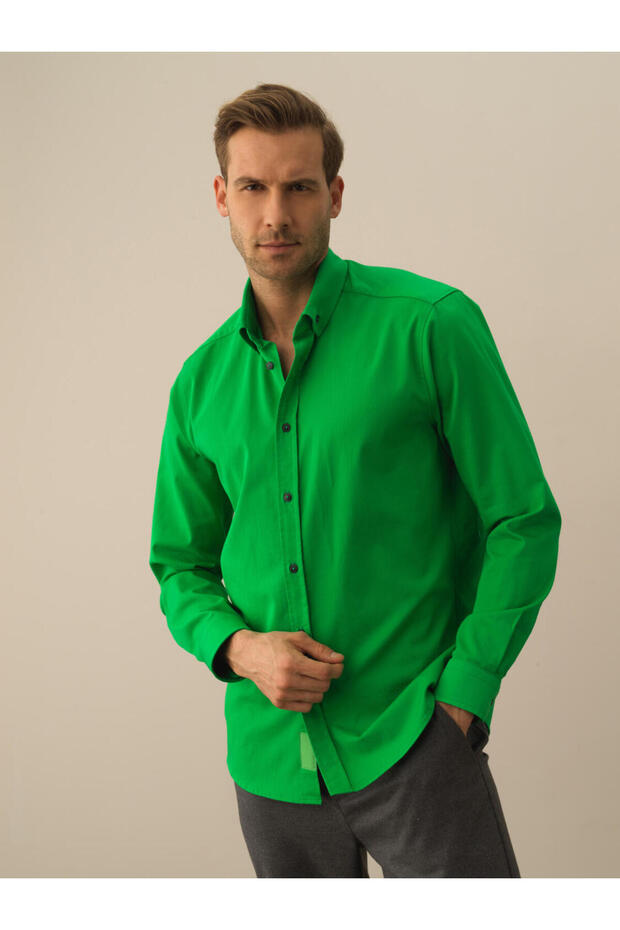 Erkek Yeşil Regular Fit Basic Gömlek - 1