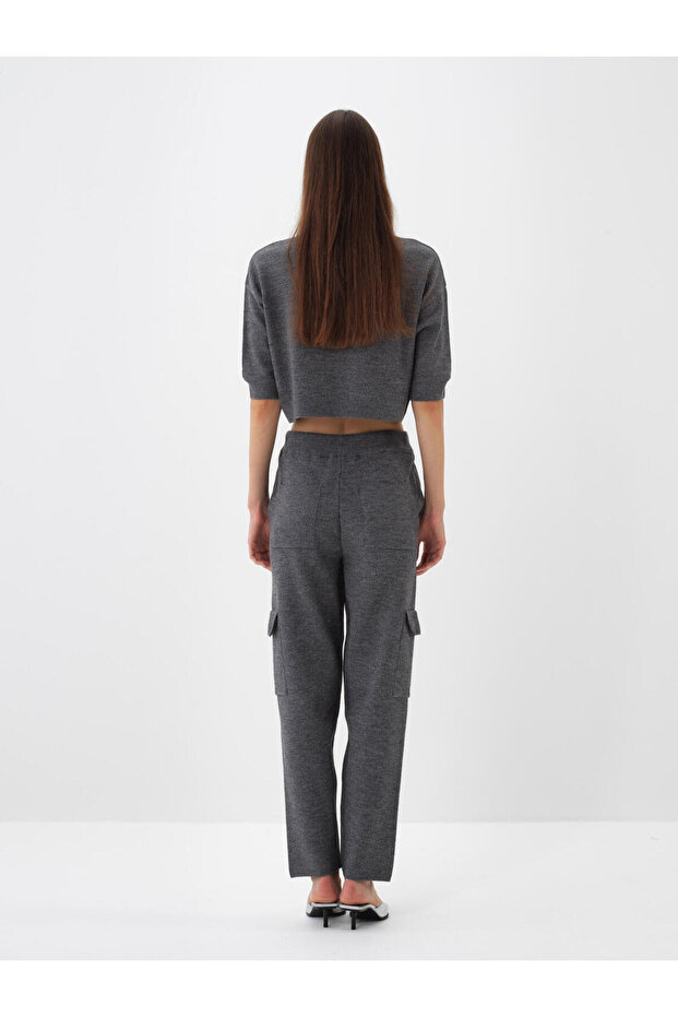 Kadın Antrasıt Yünlü Basic Düz Kazak - 3