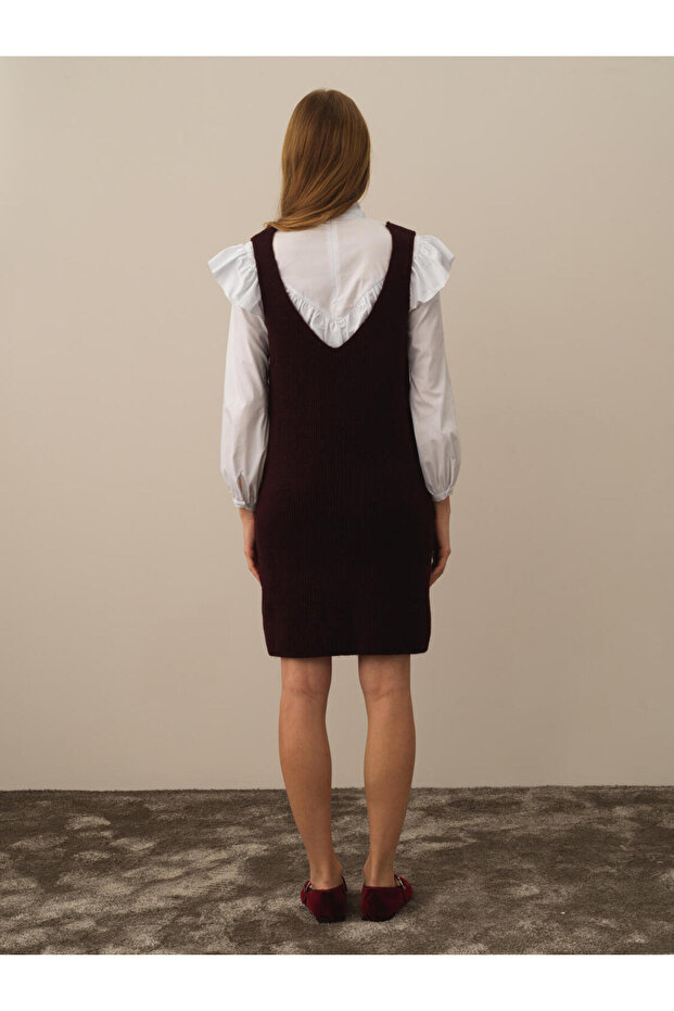 Kadın Bordo Oversize Triko Elbise - 3