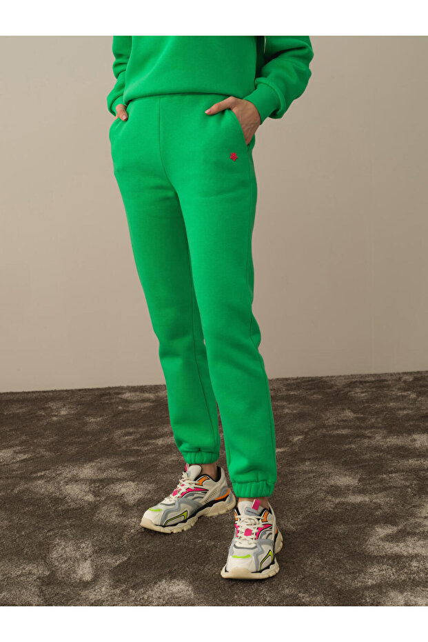 Kadın Yeşil Basic Sweat Pantolon - 1