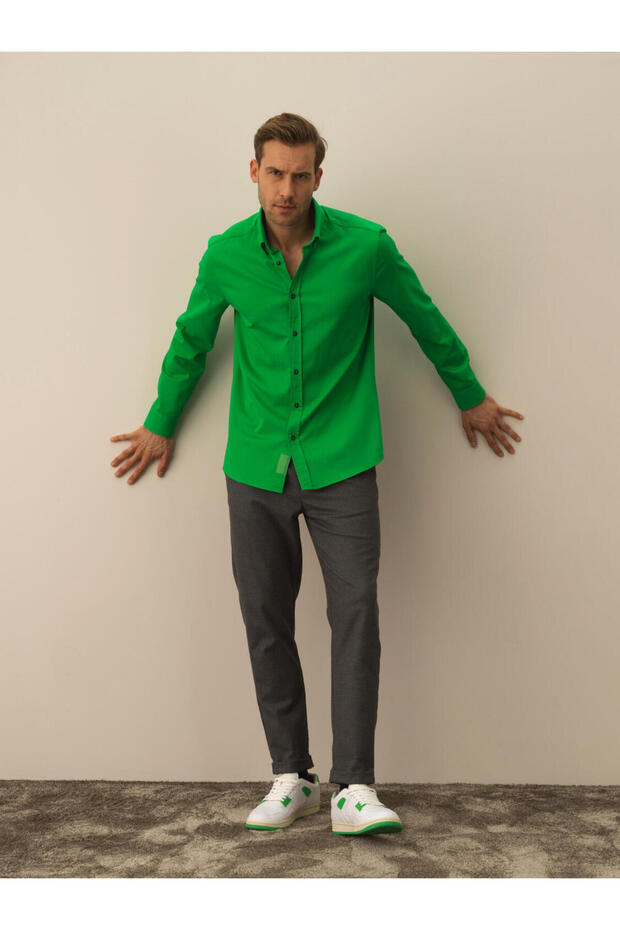 Erkek Yeşil Regular Fit Basic Gömlek - 4