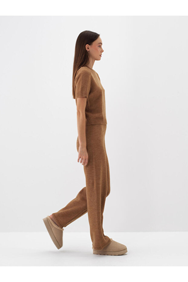 Kadın Camel Mohair Kısa Kol Basic Kazak - 2