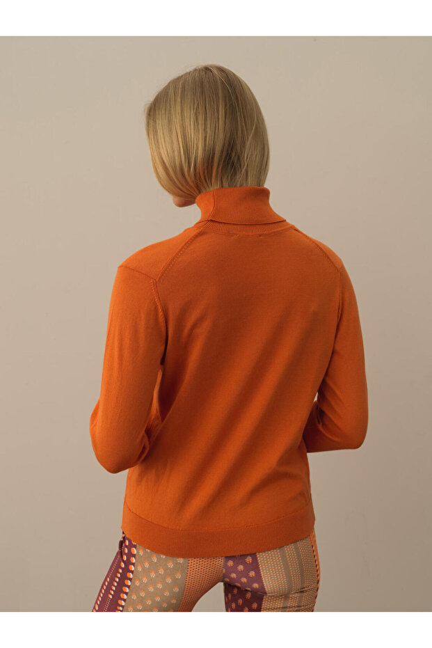Kadın Turuncu Regular Fit Basic Kazak - 2