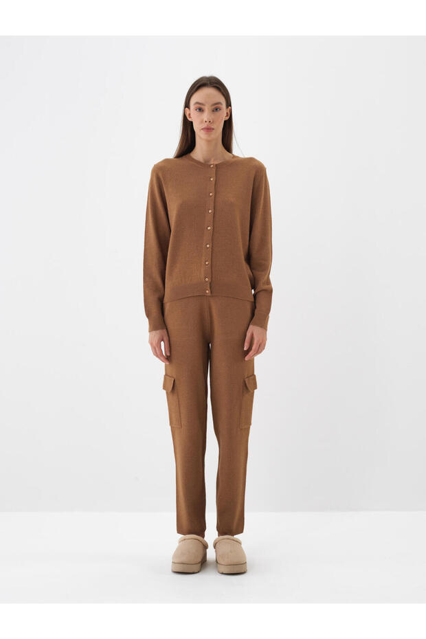 Kadın Camel Yünlü Basic Hırka - 4