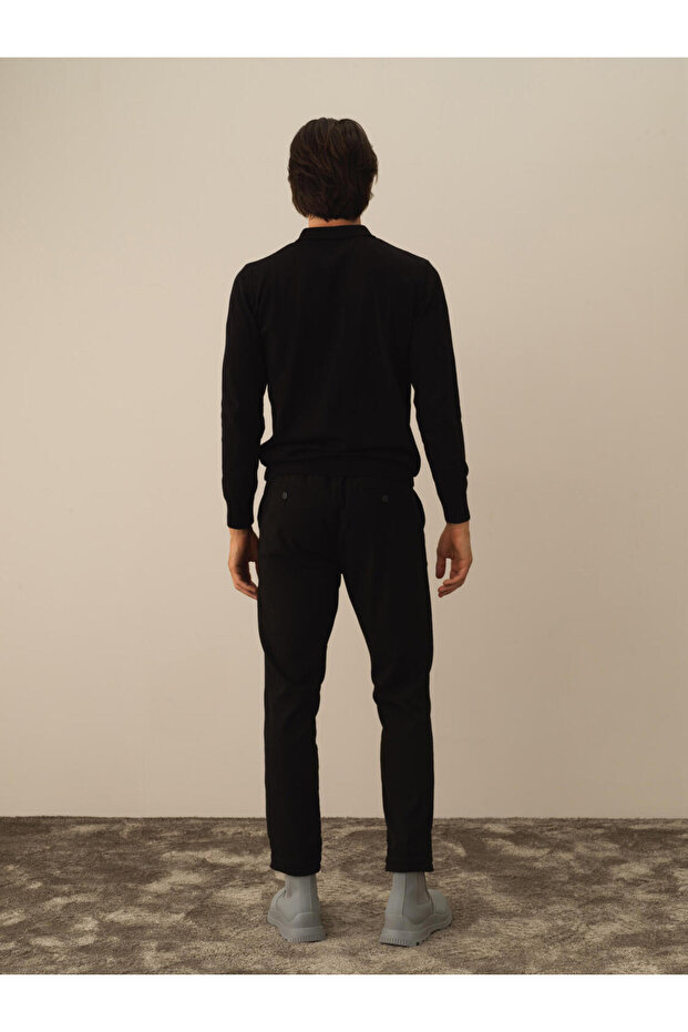 Erkek Siyah Polo Yaka Regular Fit Basic Kazak - 4