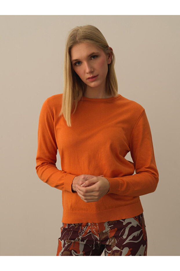 Kadın Turuncu Regular Fit Basic Kazak - 1