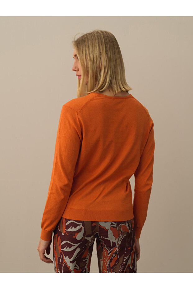 Kadın Turuncu Regular Fit Basic Kazak - 2