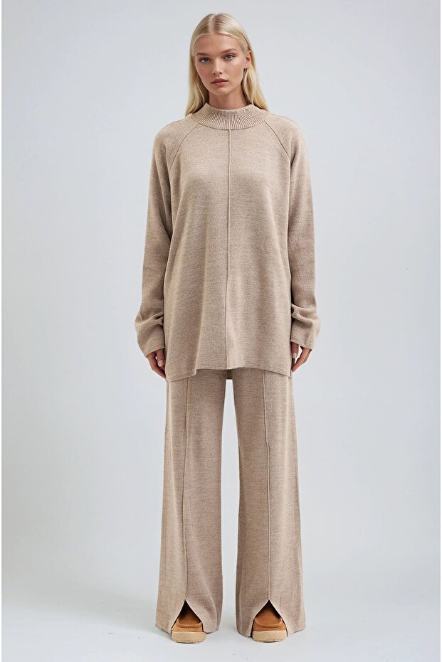 Mink Ribbed Detailed Casual Knitwear Set 10297