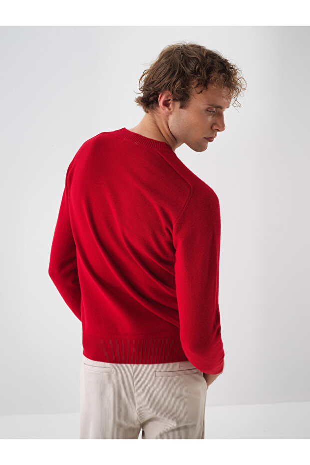 Male Kırmızı Yünlü Basic Kazak - 2