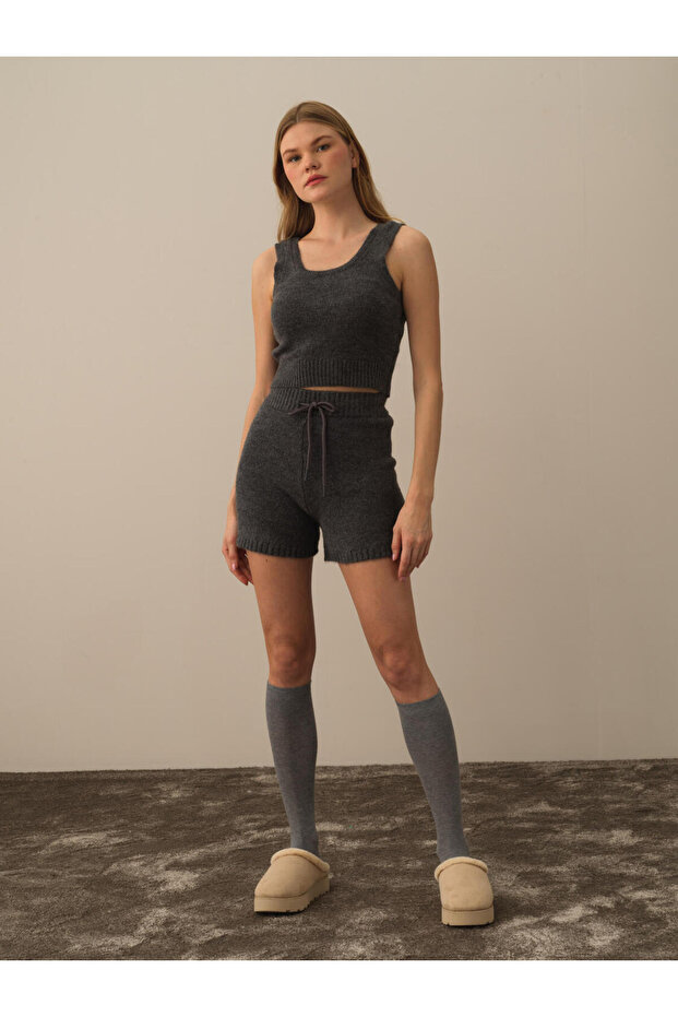 Kadın Gri Regular Fit Triko Atlet - 4