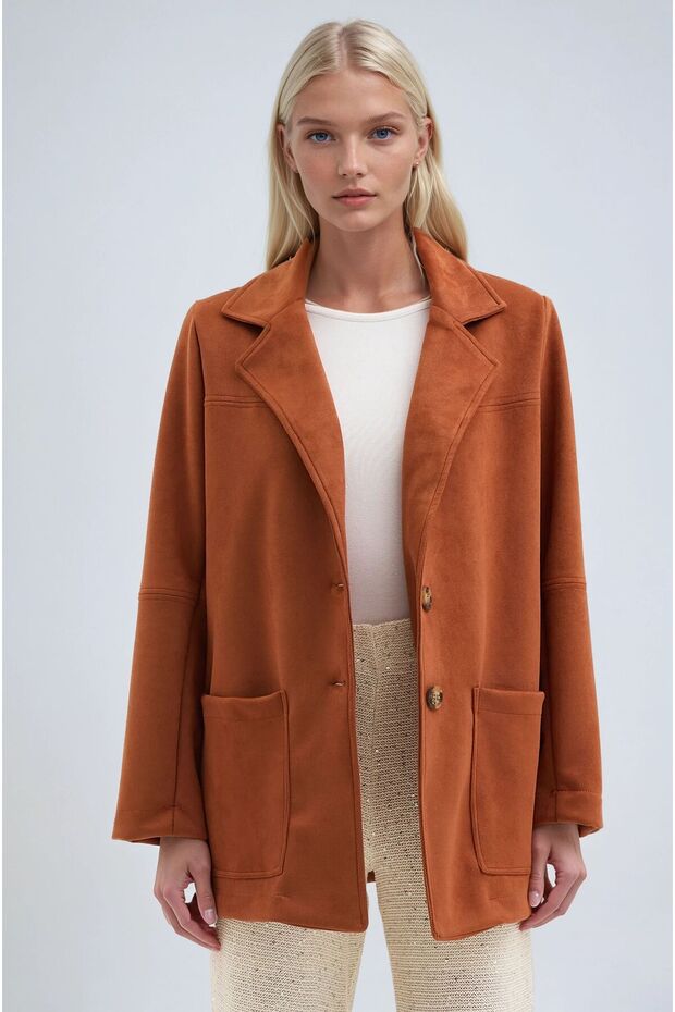 Kiremit Düğmeli Basic Süet Blazer Ceket 6174 - 2