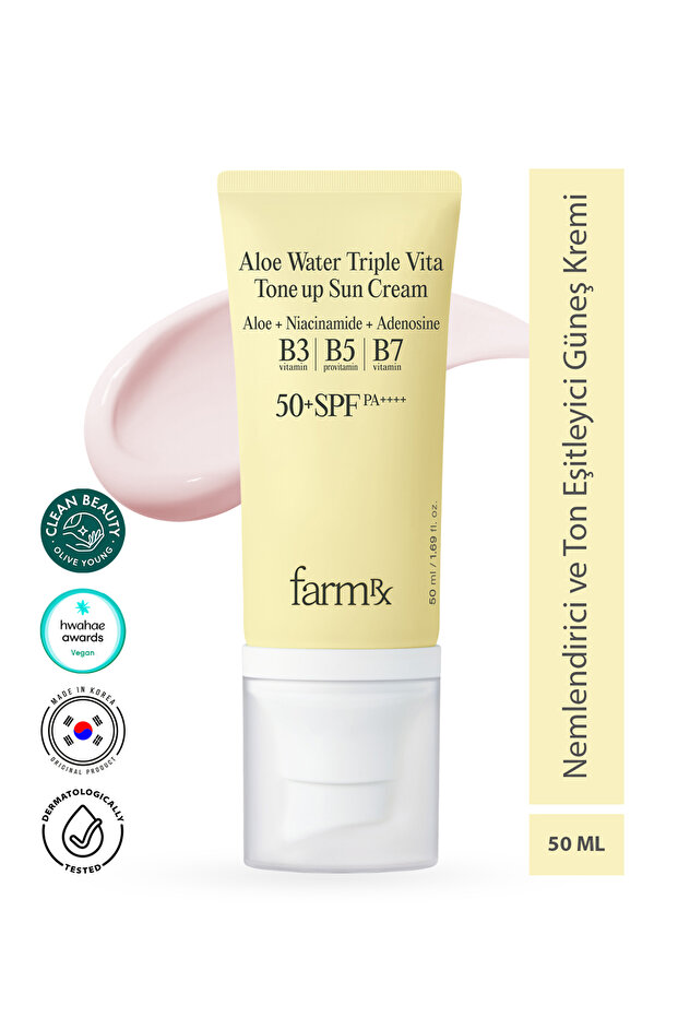 Aloe Water Triple Tone up Sun Cream Spf 50+ Moisturizing and Tone Equalizing Sun Cream 50 ml